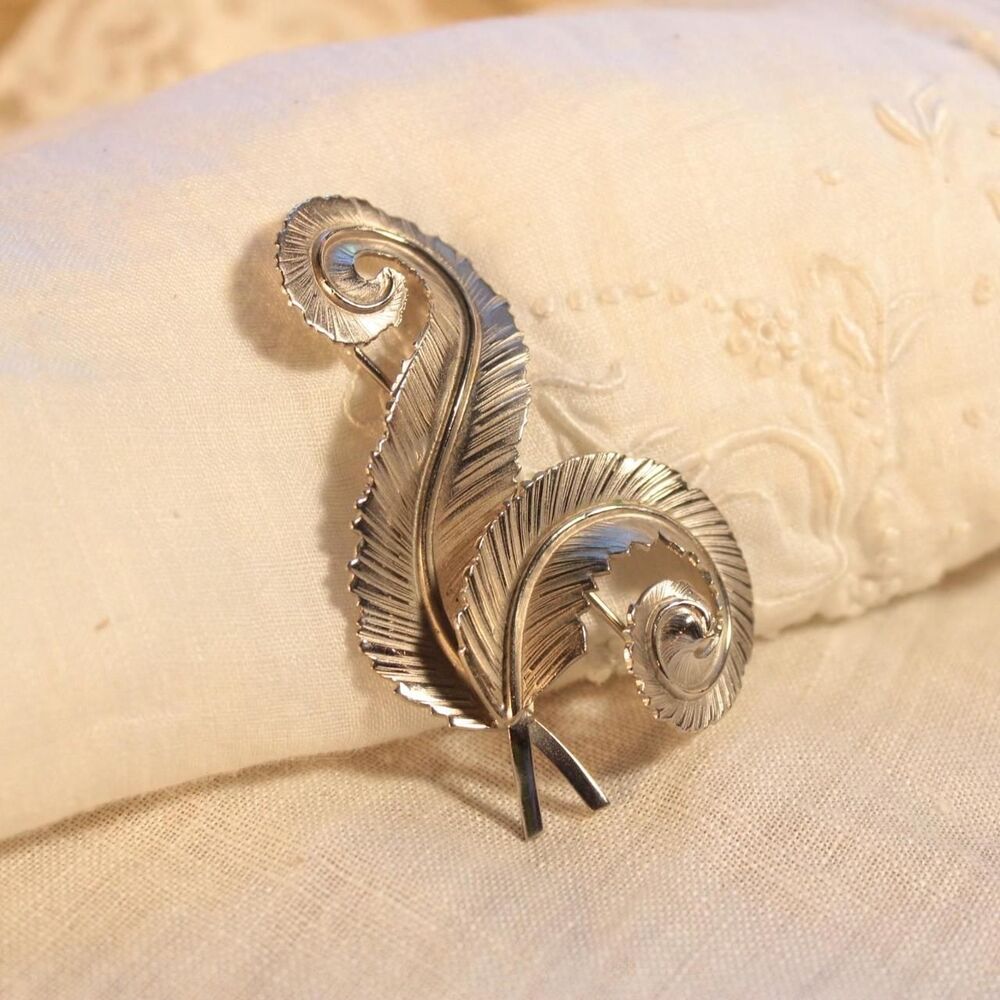 Vintage Giovanni Silver Tone Double Feather Pin Brooch